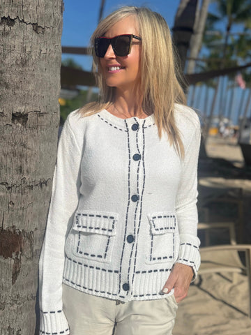 Boucle Contrast Stitch Cardi | C224