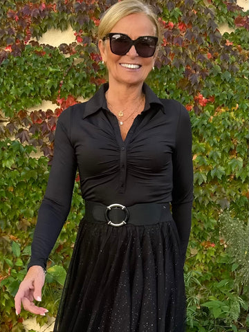 Slimming Ruched Top With Collar | T246