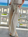 100% Linen Wide Leg Pant With Button Detail | PA270
