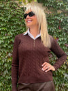 Cable Knit V-Neck Top | T383