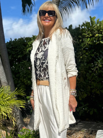 Bouclé Straight Coat With Fringe Detail | R252