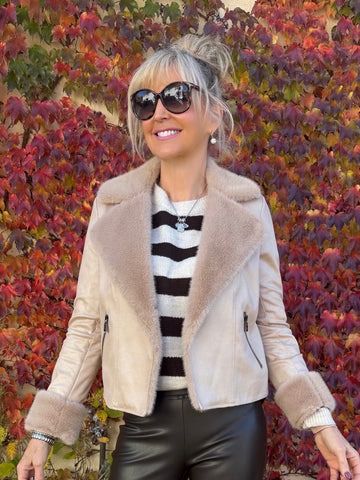 Faux Fur Vegan Suede Biker Jacket