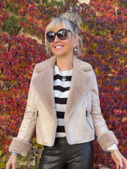 Faux Fur Vegan Suede Biker Jacket