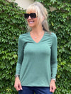 Beyond Basic V-Neck Top With Pleats On Shoulder | T355