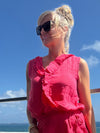 100% Linen Italian Ruffle Sleeveless Top | T311