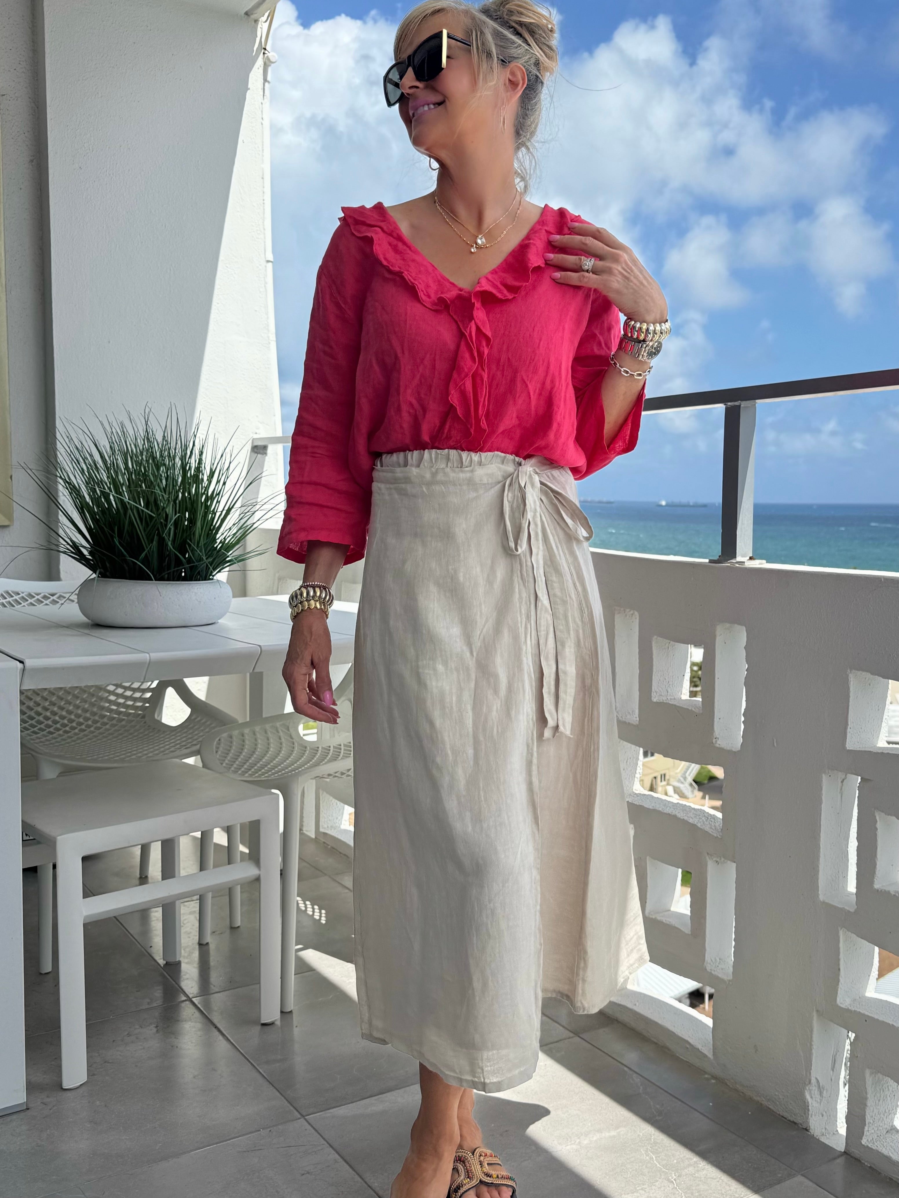 100% Linen Wrap Skirt With Bow | SK223 – Artizan