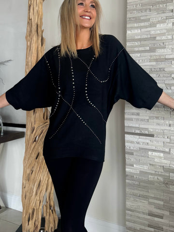 Dolman Sleeve Top With Silver Studs Detail | T263