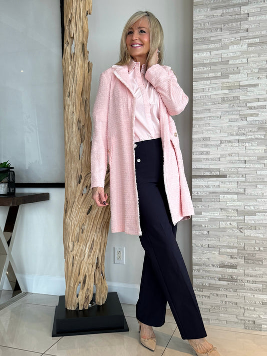 Bouclé Straight Coat With Fringe Detail | R252