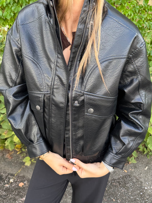 Faux Leather Mock Neck Jacket | JK253
