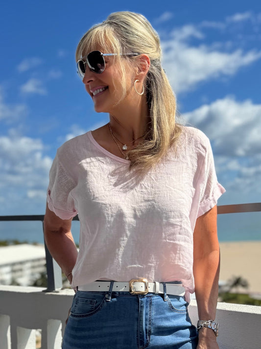 100% Linen Italian Perfect Tee | T231