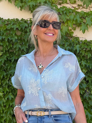 Pretty Embroidered Blouse With Decorative Buttons | T344