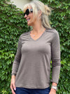 Beyond Basic V-Neck Top With Pleats On Shoulder | T355