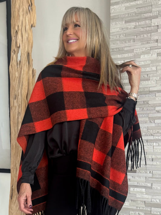 Super Soft Plaid Shawl With Fringe | SH204