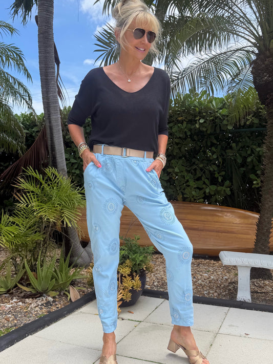 Italian Joggers With Design & Belt | PA277