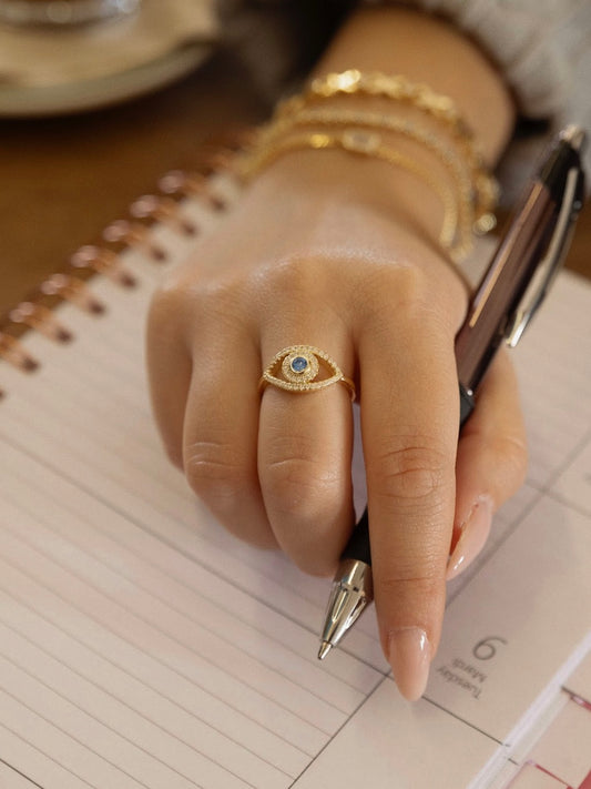 Aquamarine Evil Eye Ring