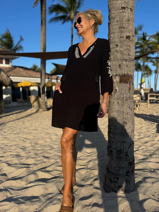 Beach Vibes Dress With Embroidery On Sleeves | D226