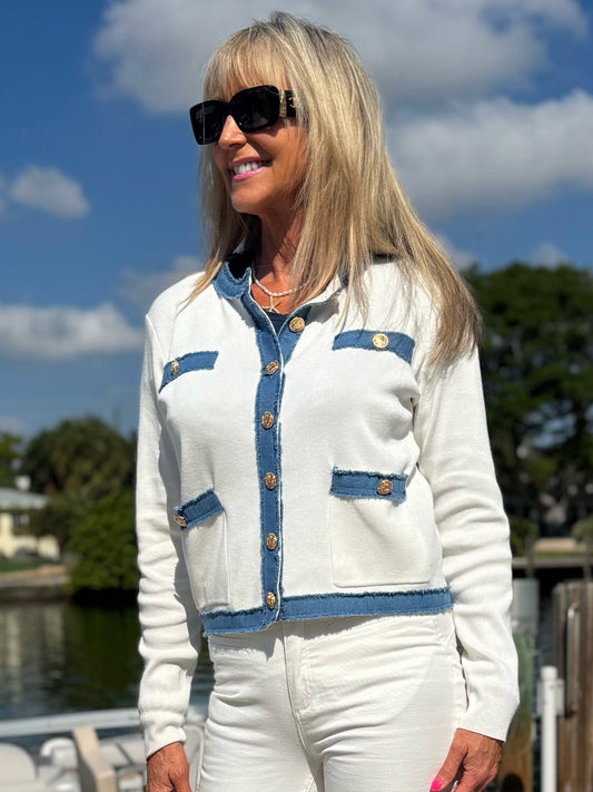 Frank Lyman Contrast Jacket With Denim Detail | JK245