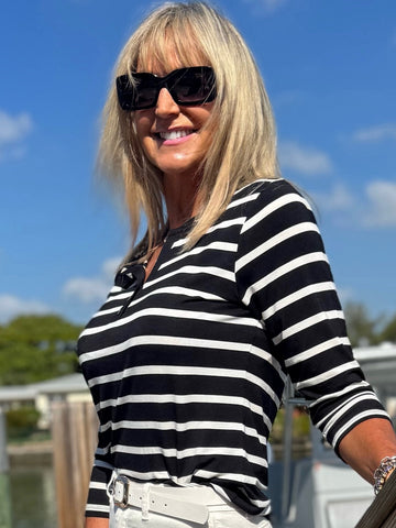 Nautical Ultra-Soft 3/4 Sleeve Top | T331