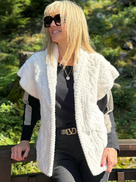 Faux Fur Cable Design Vest | V204