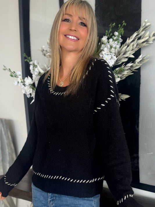 Contrast Stitch Crew Neck Sweater | SW221