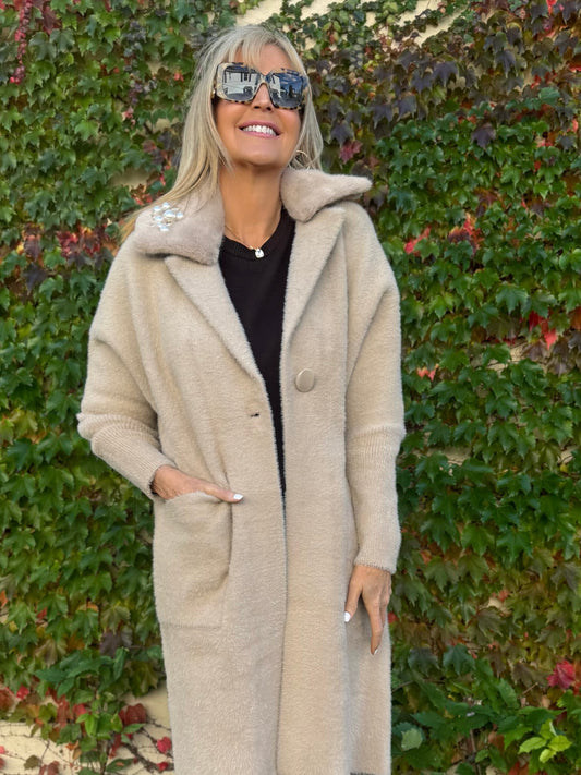 JR Sweater/Coat With Pearl Embellishment | R238