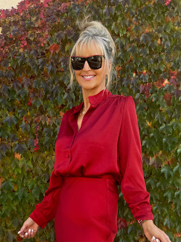 Mandarin Collar Satin Blouse | T252