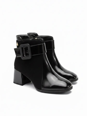 Faux Suede Bootie With Patent Detail | BT207