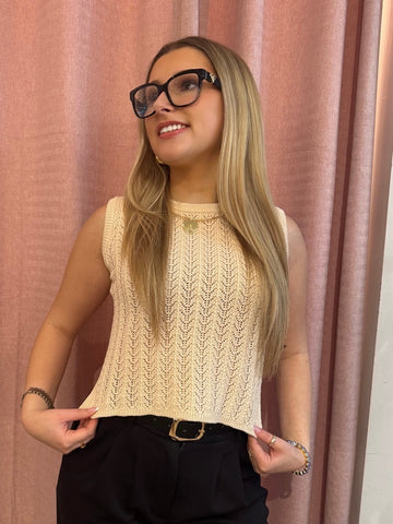 Hi-Low Crochet Knit Top | T320