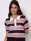 Crochet Knit Polo Top | T317
