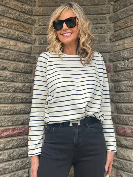 Ultra-Soft Striped Top With Button Detail | T216