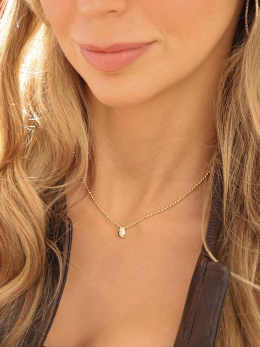 Teardrop Ball Bead CZ Necklace