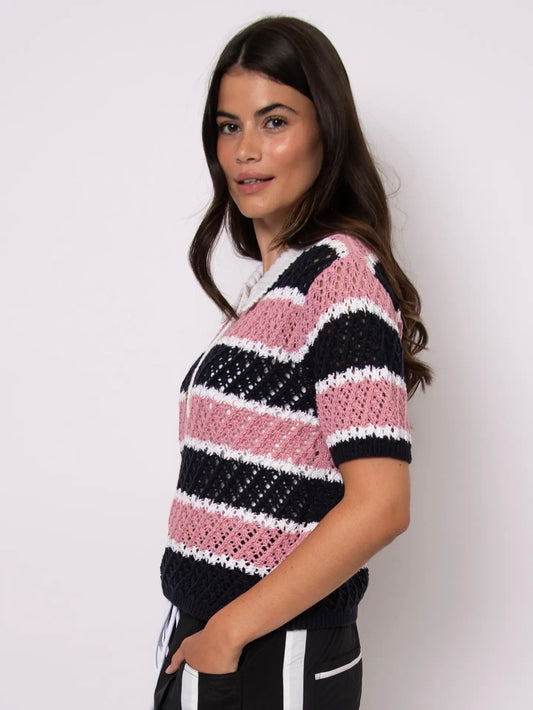 Crochet Knit Polo Top | T317