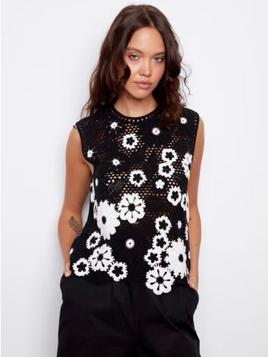 Crochet Flower Sleeveless Top | T328