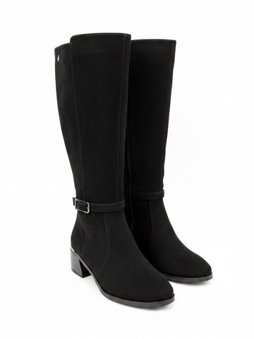 Black Suede Boot With Buckle Detail | BT206