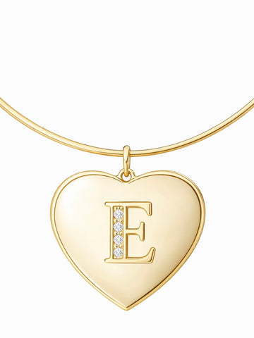 Cuff Necklace With Heart Initial Pendant