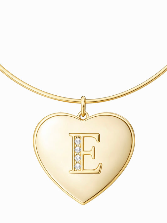 Cuff Necklace With Heart Initial Pendant