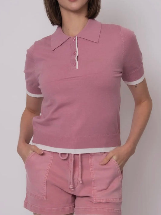 Contrast Piping Collared Polo Top | T304