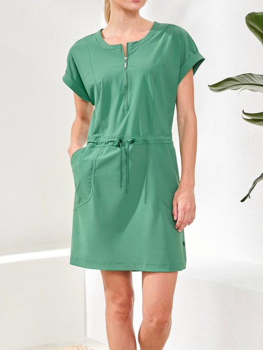 Quarter Zip Athleisure Dress With Drawcord | D228