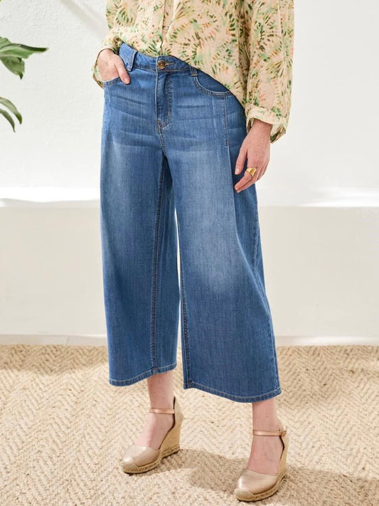 Trendy Pleated Crop Wide Leg Jean | JN214