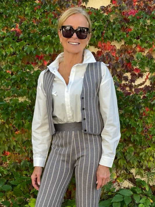 Striped Button Up Vest | V207