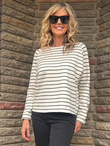 Ultra-Soft Striped Top With Button Detail | T216