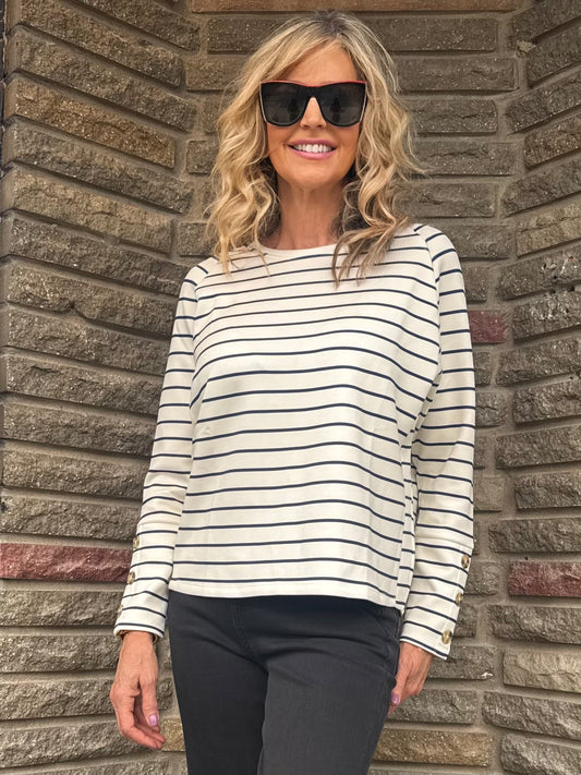 Ultra-Soft Striped Top With Button Detail | T216