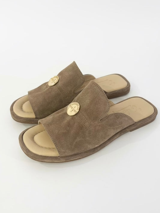 Suede Sandal With Gold Button Detail | SA218