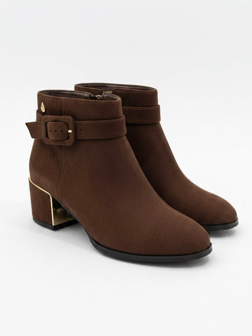 Brown Suede Booties With Buckle Detail | B200
