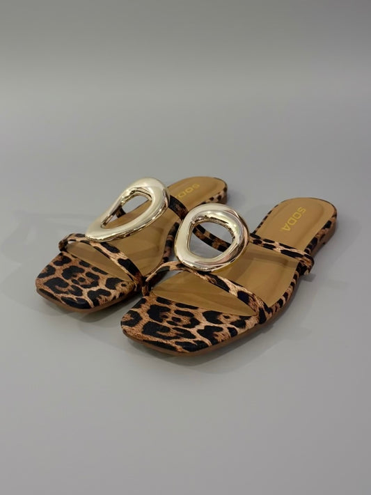 Gold Detail Leopard Print Sandal | SA207