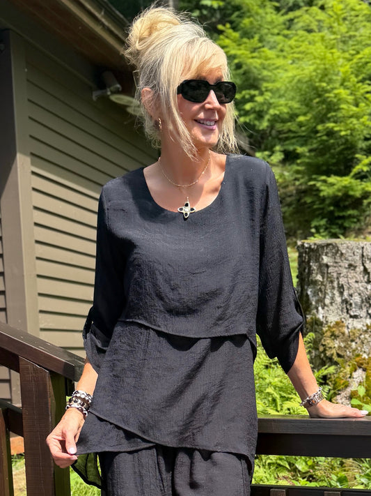 Breezy & Beautiful Layered Shark Bite Tunic | T349
