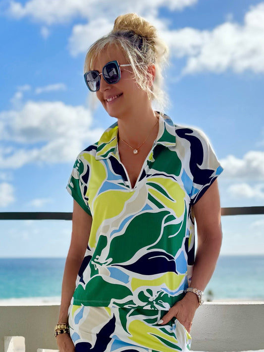 Athleisure Quarter-Zip Polo Top | T291