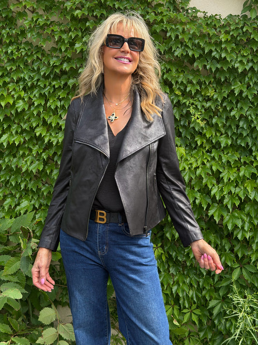 Foiled Knit Biker Jacket | R284