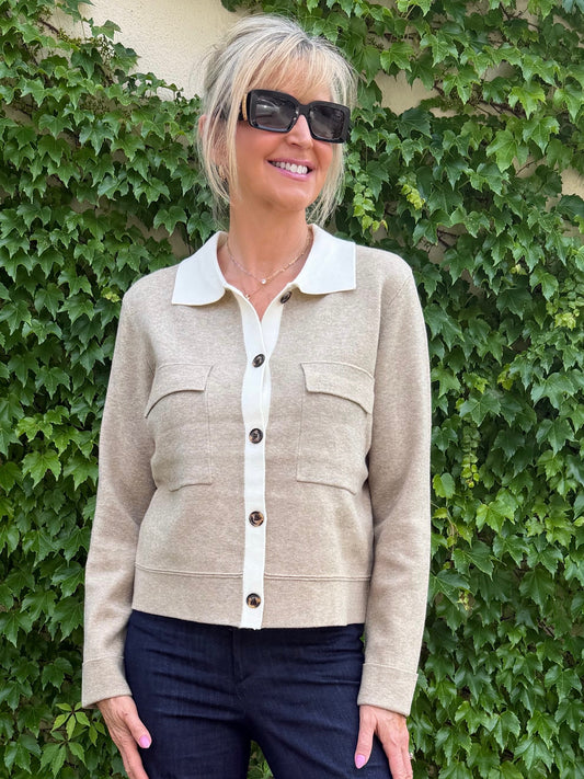 Knit Long Sleeve Button-Front Collared Cardigan | C230