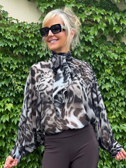 Chiffon Animal Print With Bow Tie | R287